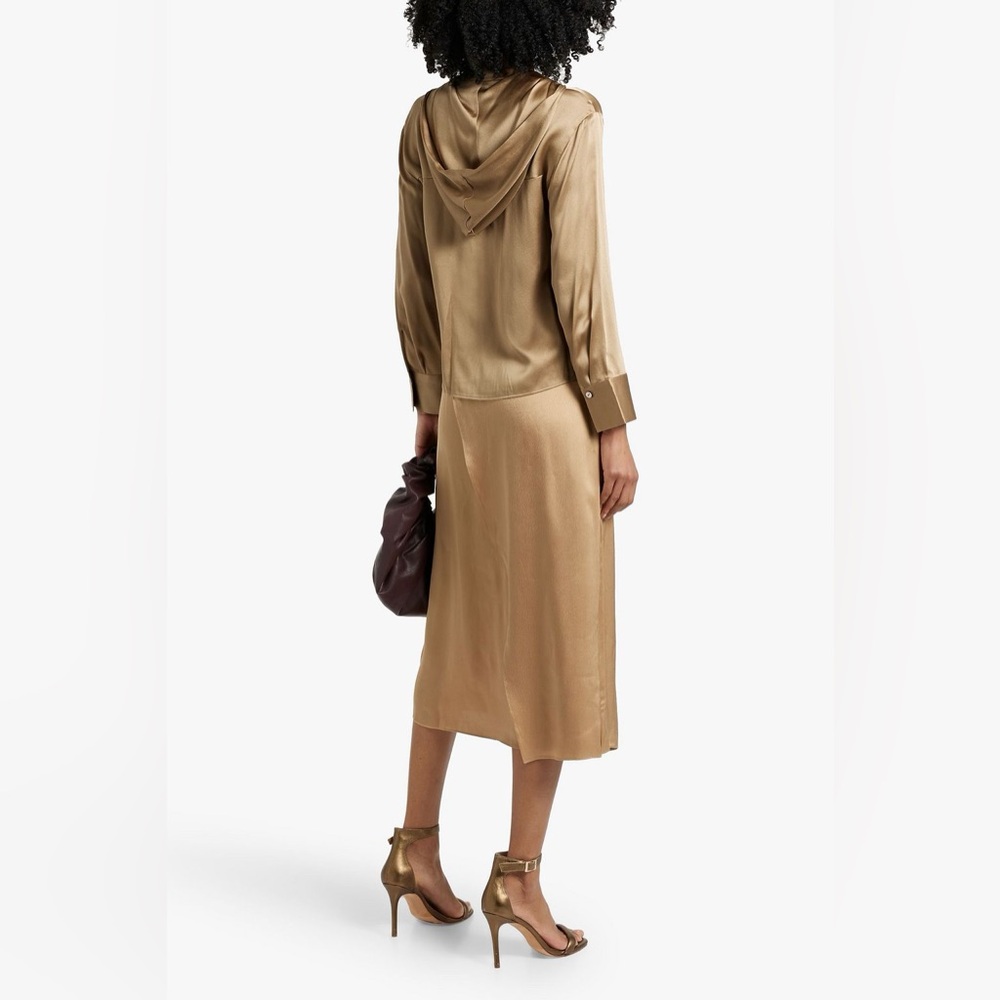 NEW VINCE. Wrap-Effect Satin Midi Skirt- Sand (Size 4) - Picture 3 of 7